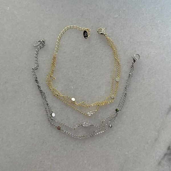 Minimal Damla Taşlı Zincirli İkili Bileklik