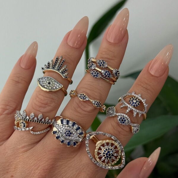 Lacivert Taşlı Göz Yüzük