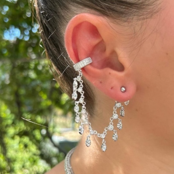 Sallantılı Taşlı Zincir Earcuff Kıkırdak Küpe