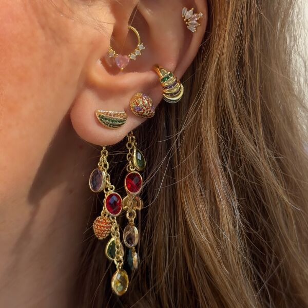 Lila Yeşil Taşlı Earcuff Kıkırdak Küpe