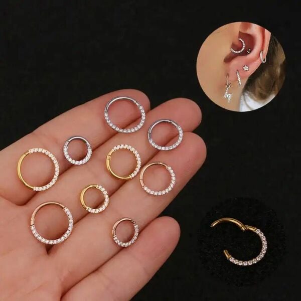 Kare Tek Taş Tragus Piercing Gold - Altın rengi