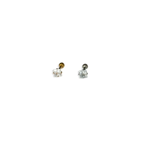Kare Tek Taş Tragus Piercing Gold - Altın rengi