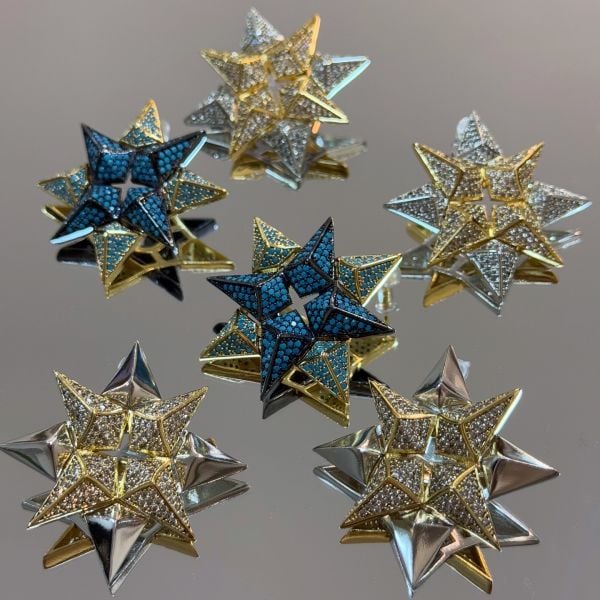 Turkuaz Gold Kutup Yıldızı Taşlı Çivi Küpe