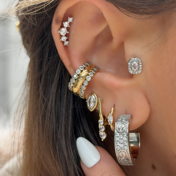 İthal Taşlı Halka Küpe