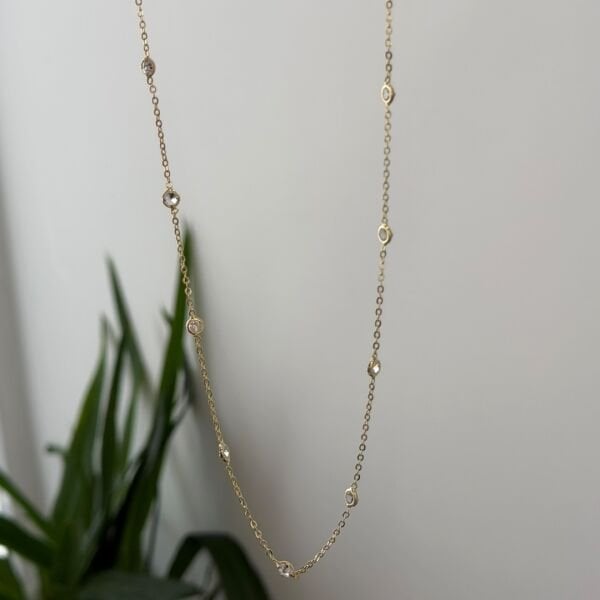 Mini Taşlı Zincir Kolye 80 cm