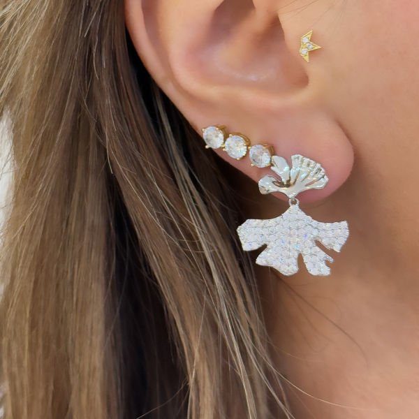 Taşlı Minimal Yaprak Küpe