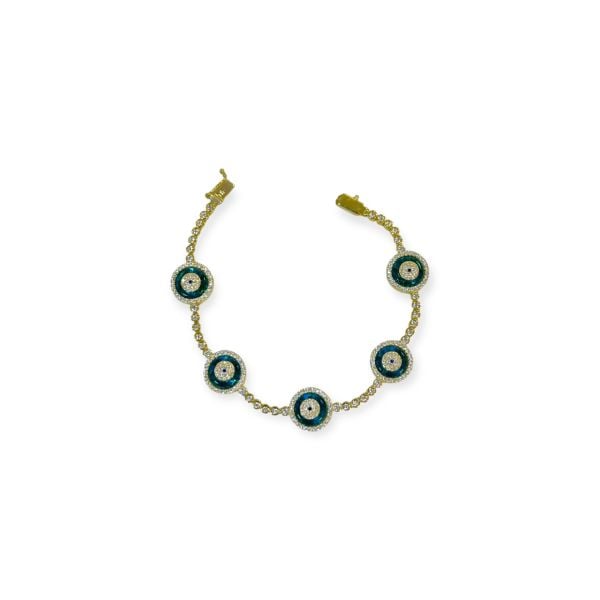 925 Ayar Gümüş Beşli Cam Göz Nazar Boncuklu Su Yolu Bileklik