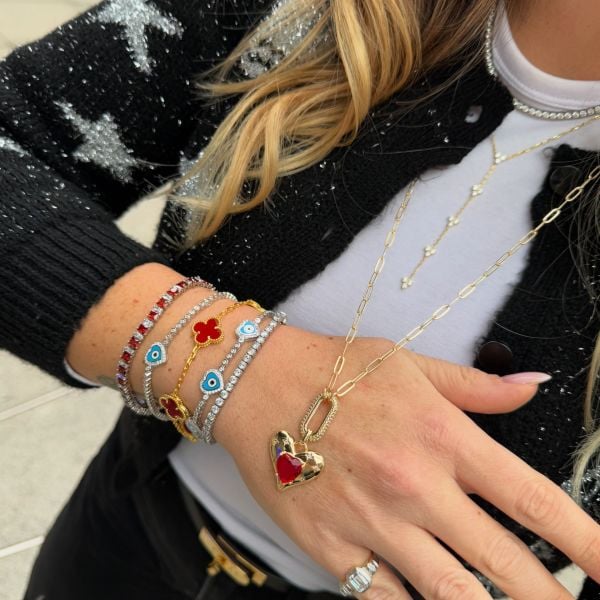 925 Ayar Gümüş Üç Kalpli Nazar Boncuk Su Yolu Bileklik