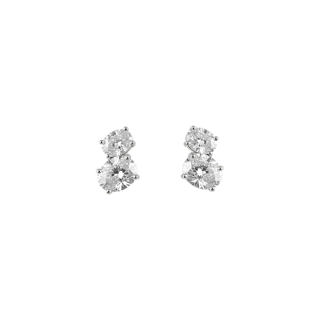 Diamonds Oval İkili Tek Taş Küpe