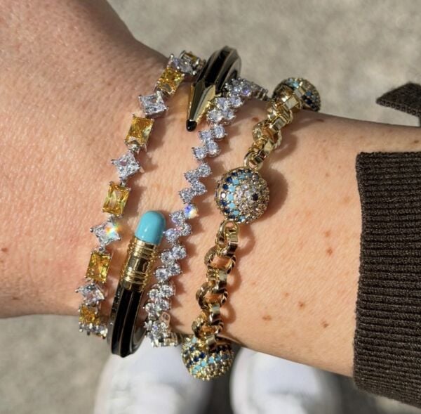 Xuping 14 Ayar Üçlü Nazar Boncuklu Çelik Bileklik