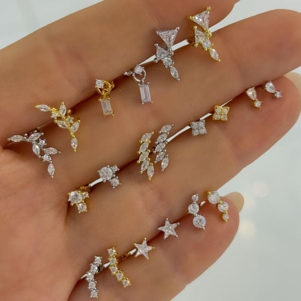 925 Ayar Gümüş Minimal Taşlı Tragus Piercing