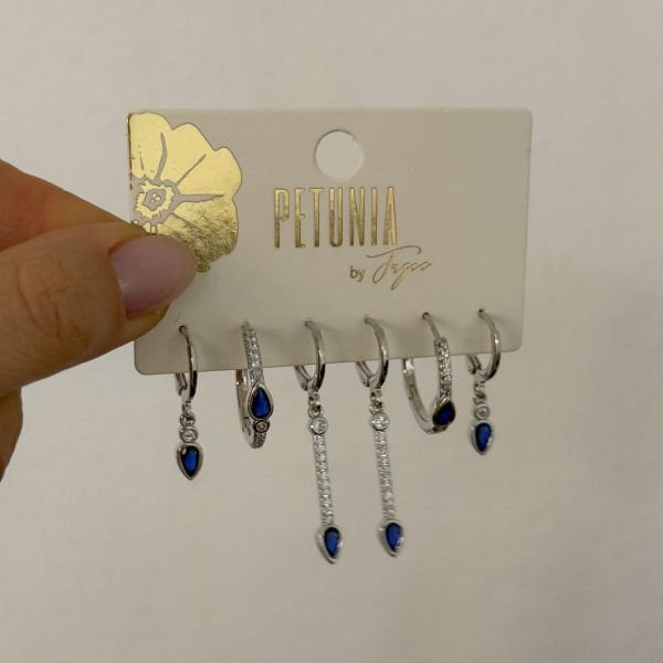 Lacivert Taşlı 6’lı Küpe Seti