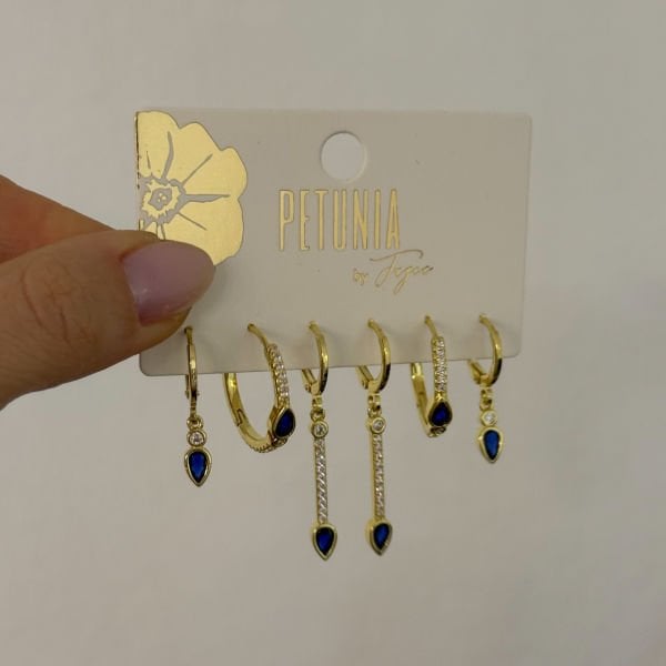 Lacivert Taşlı 6’lı Küpe Seti