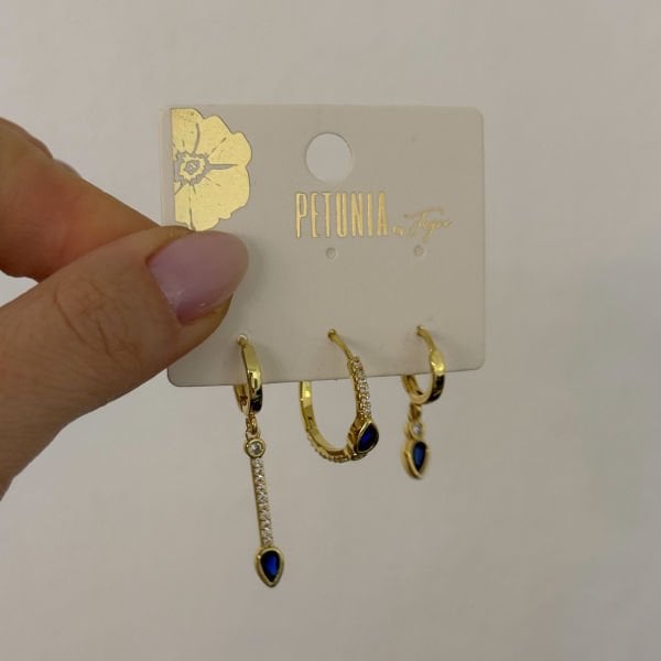 Lacivert Taşlı 3’lü Küpe Seti