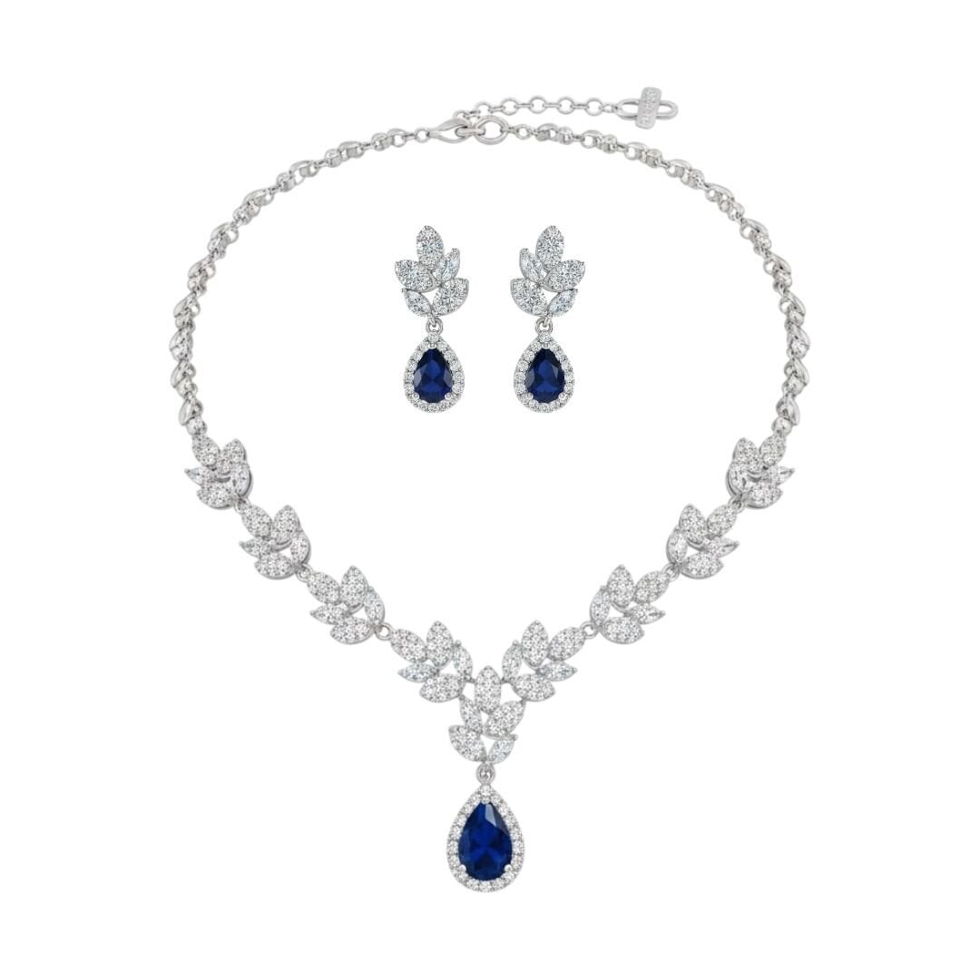 Diamonds Lacivert Taşlı Kolye Küpe Set