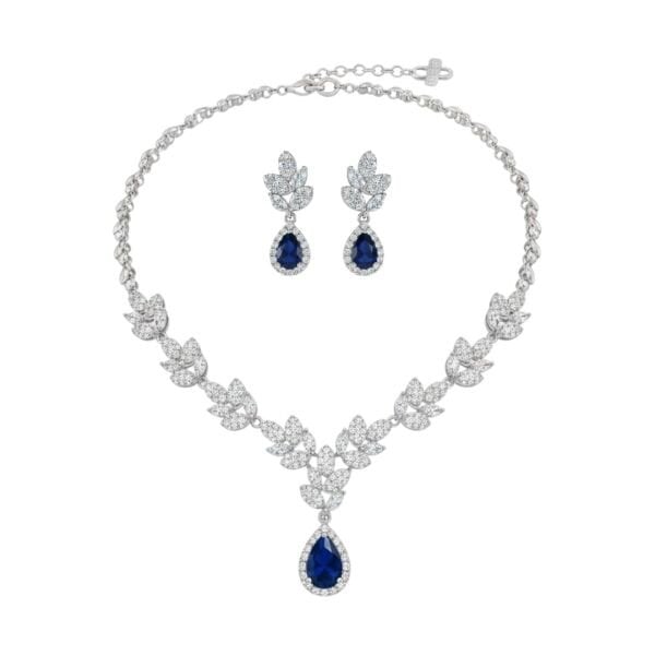 Diamonds Lacivert Taşlı Kolye Küpe Set