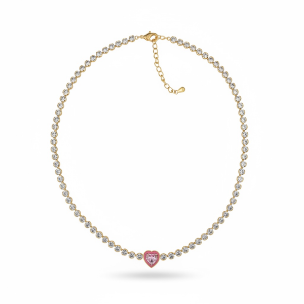 Pembe Kalp Choker Su Yolu Kolye