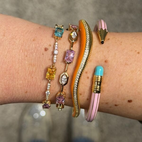 Renkli Taşlı Dalga Kelepçe Bilezik