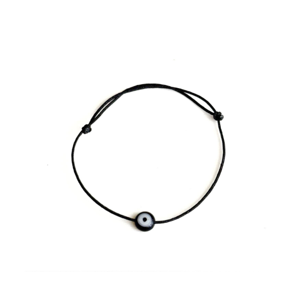 Siyah Cam Nazar Boncuğu Siyah İp Bileklik
