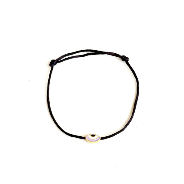 Lila Nazar Boncuğu Siyah İp Bileklik