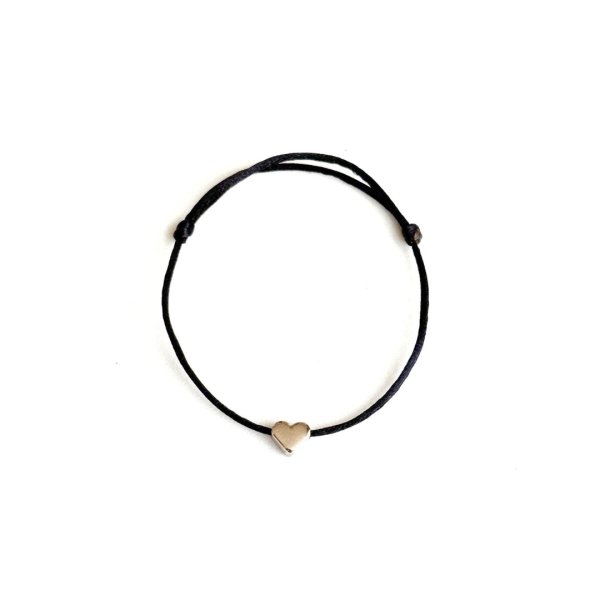 Silver Kalp Siyah İp Bileklik