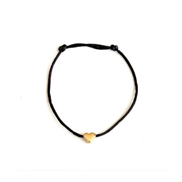 Gold Kalp Siyah İp Bileklik
