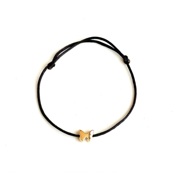 Gold Kelebek Siyah İp Bileklik