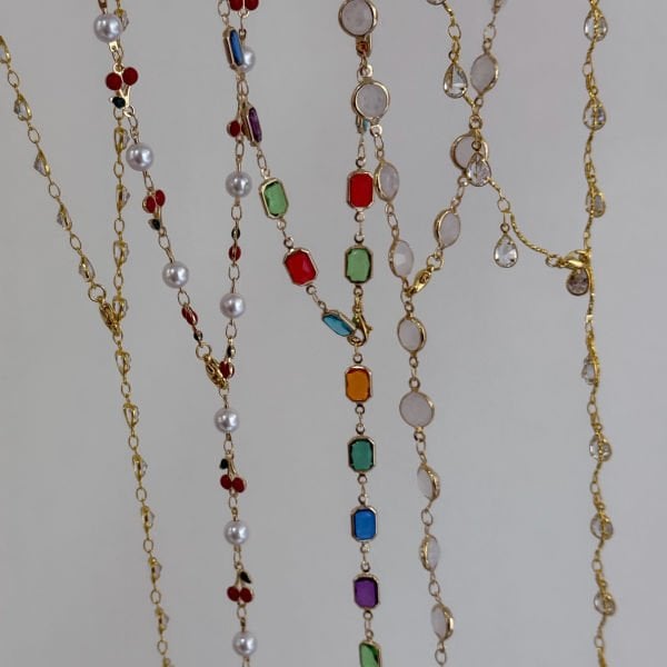 Renkli Kristal Y Dekolte Kolye