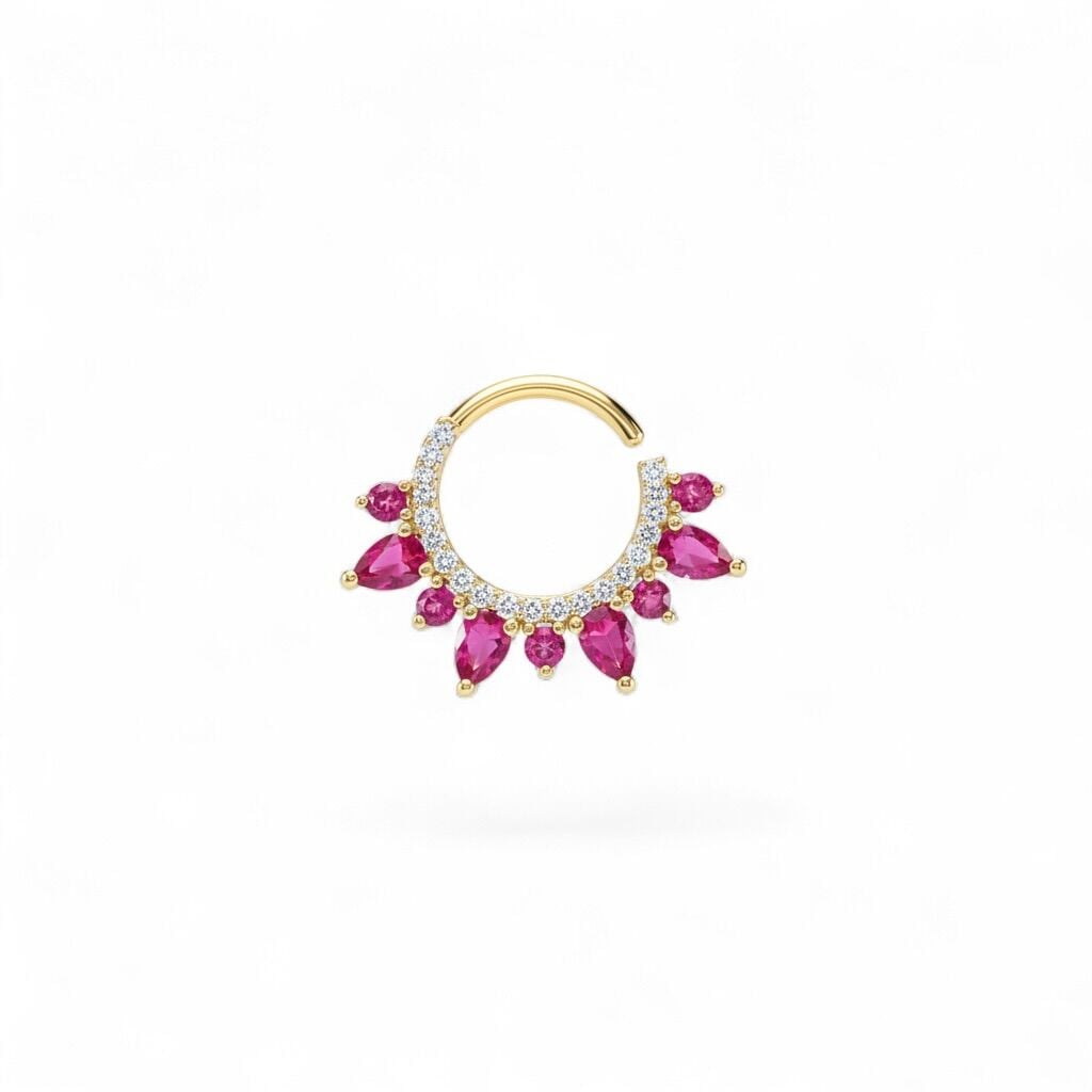 Pembe Markiz Taşlı Halka Daith Piercing