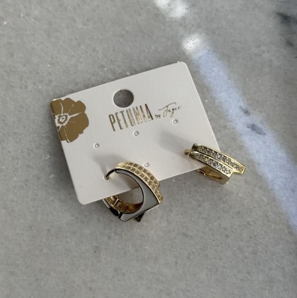 Taşlı Beyaz İkili Görünümlü Halka Küpe