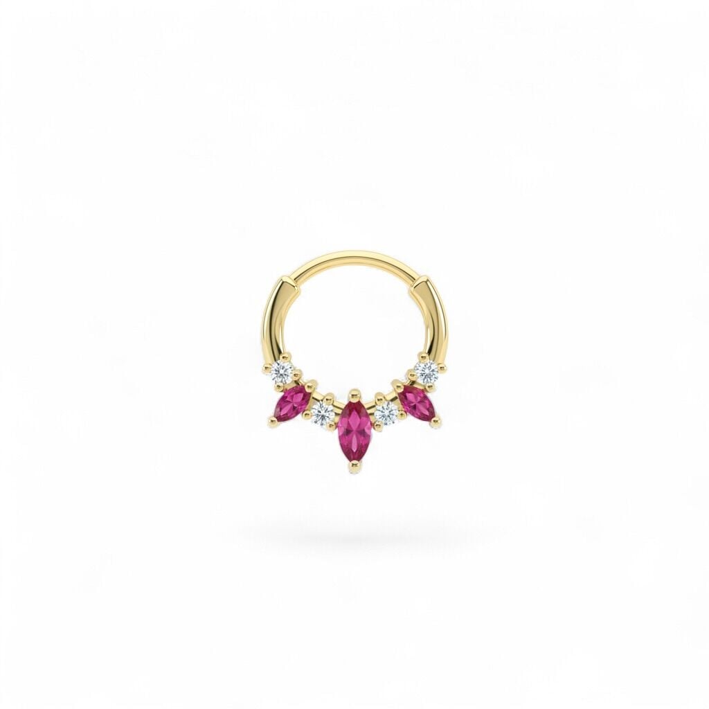 Pembe Markiz Taşlı Halka Daith Piercing
