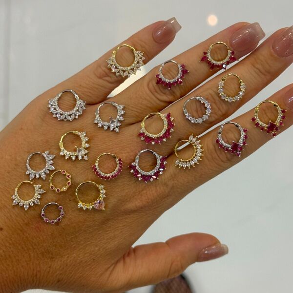 Pembe Markiz Taşlı Halka Daith Piercing