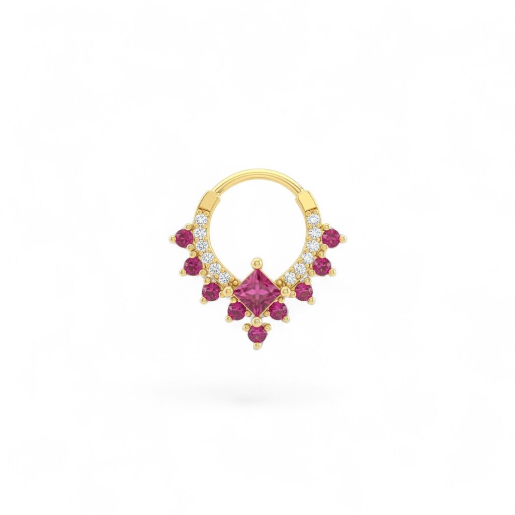 Pembe Markiz Taşlı Halka Daith Piercing