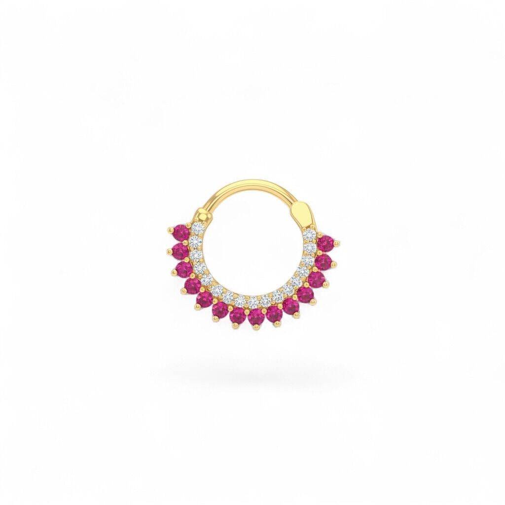 Pembe Taşlı Çelik Halka Daith Piercing