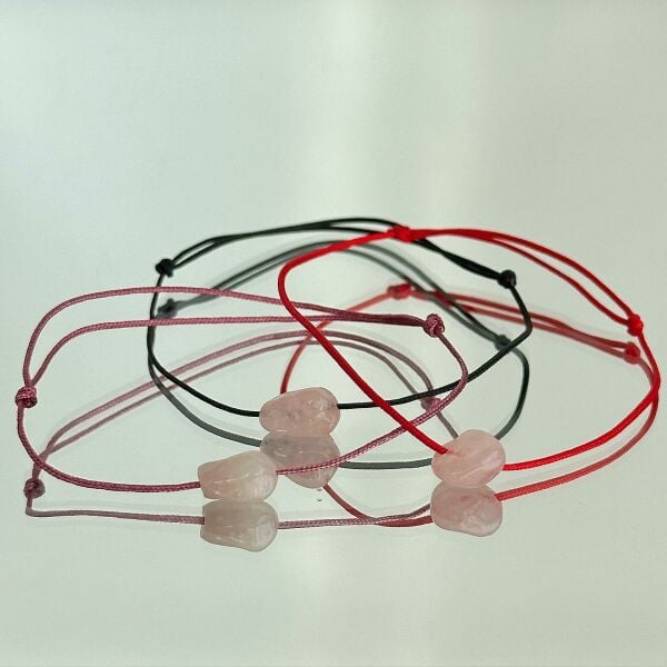 Pembe Kuvars Doğaltaş İp Bileklik