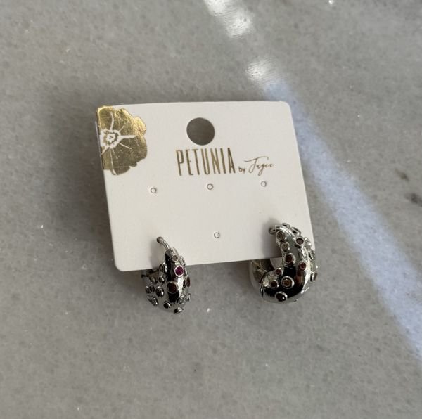 Pembe Kırmızı Beyaz Taşlı Damla Küpe