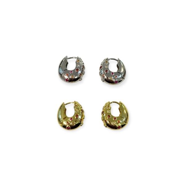 Pembe Kırmızı Beyaz Taşlı Damla Küpe