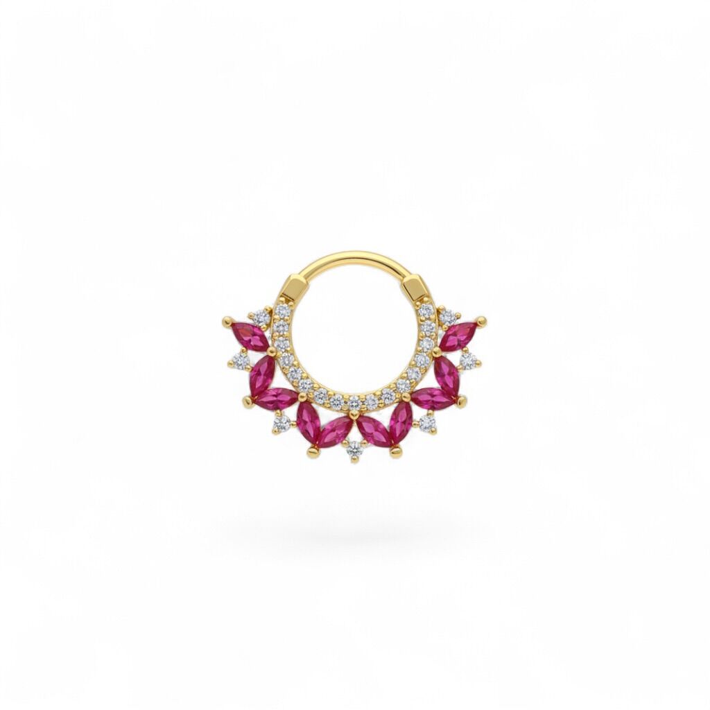 Pembe Markiz Taşlı Çelik Halka Daith Piercing