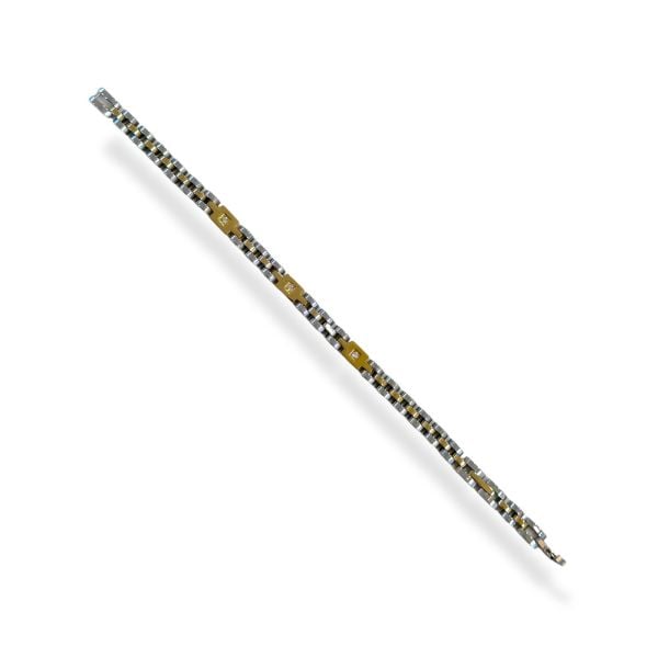 Gold Silver Mix Taşlı Künye Çelik Erkek Bileklik