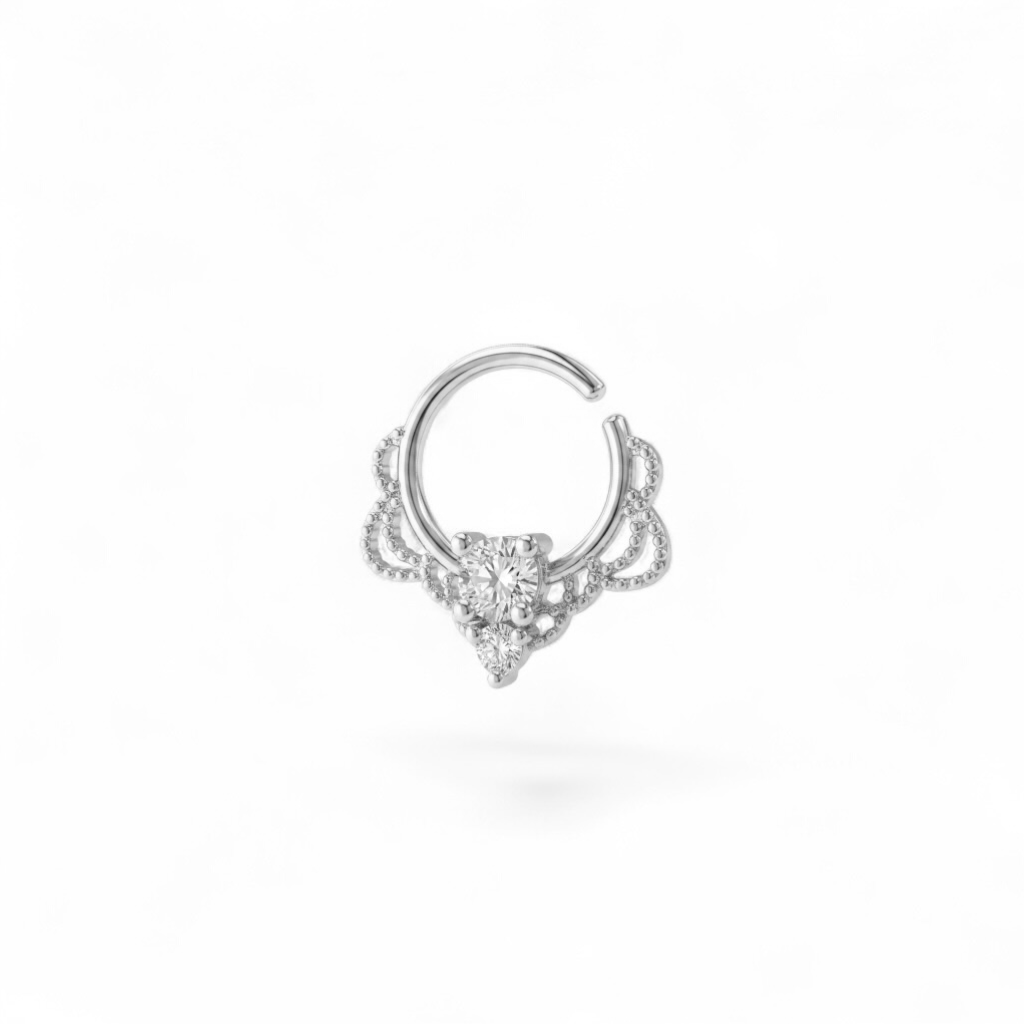 Desenli Taşlı Çelik Halka Daith Piercing