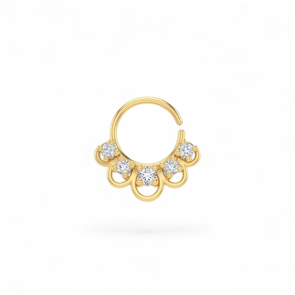 Desenli Taşlı Çelik Halka Daith Piercing