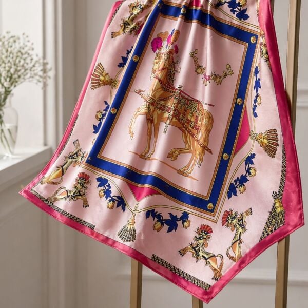 At Arabası Pembe İpek Şal Fular Bandana 70x70