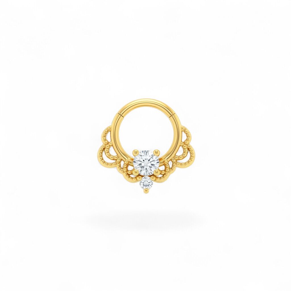 Desenli Kilitli Taşlı Çelik Halka Daith Piercing
