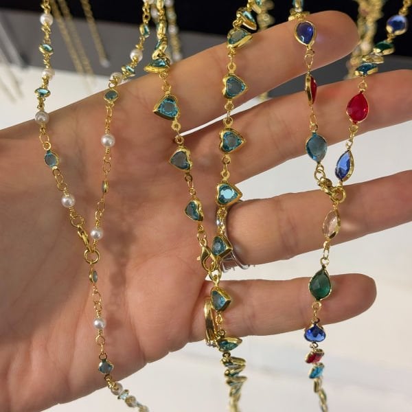 Turkuaz Kalp Kristal Y Kolye