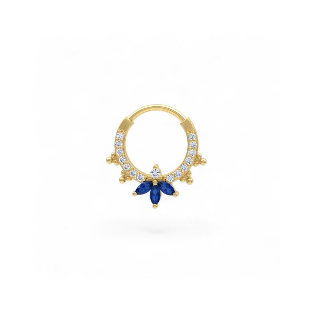 Mavi Lotus Markiz Taşlı Çelik Halka Daith Piercing