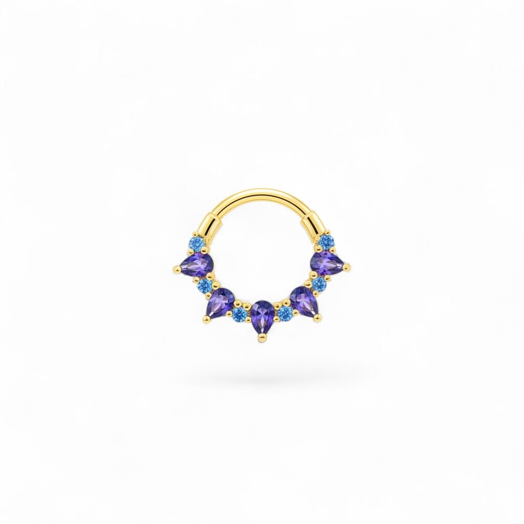 Mavi Mor Markiz Taşlı Çelik Halka Daith Piercing