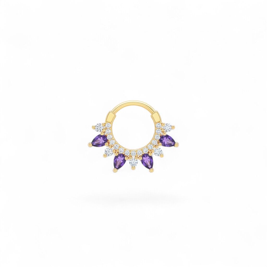 Mor Markiz Taşlı Çelik Halka Daith Piercing
