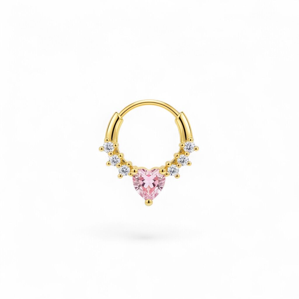 Pembe Kalp Taşlı Çelik Halka Daith Piercing