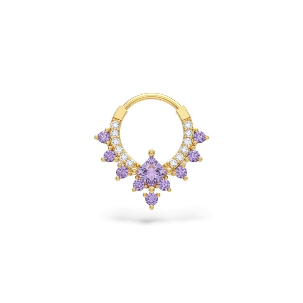Mor Markiz Taşlı Çelik Halka Daith Piercing