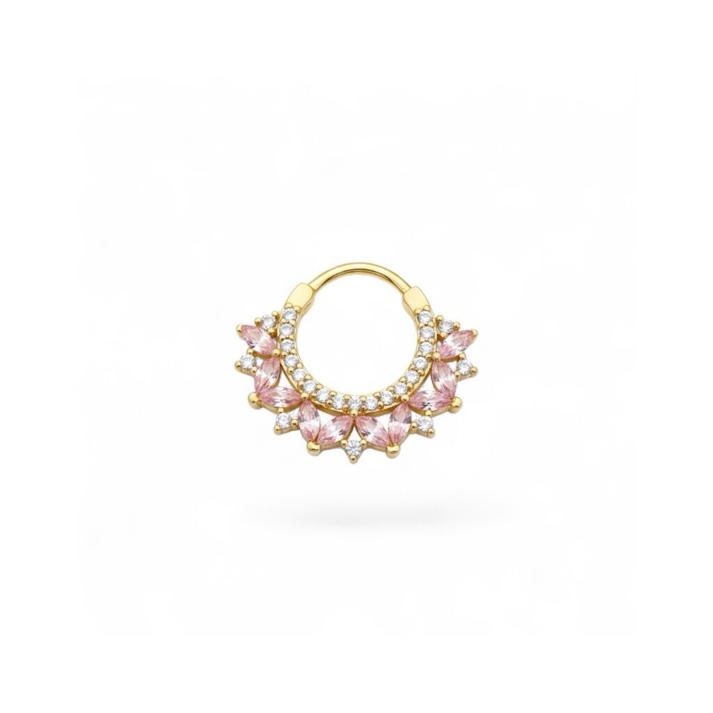 Pembe Markiz Taşlı Çelik Halka Daith Piercing